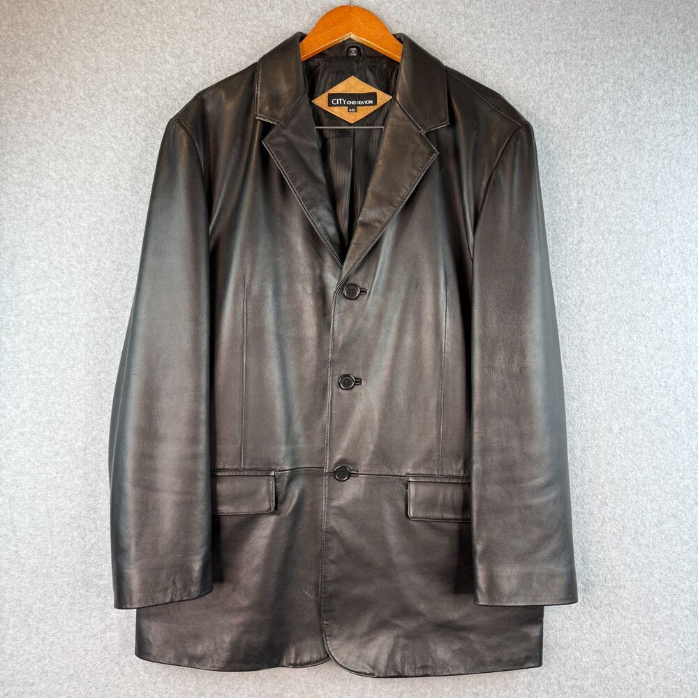 Vintage Jones New York Men's Genuine Black Leather Blazer Coat Sz 44R Classic